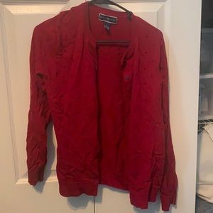 Women’s red cardigan sweater